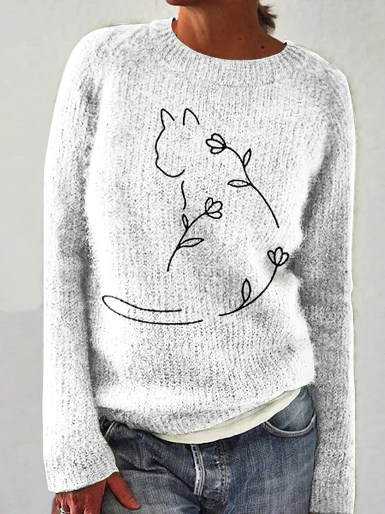 Damen Wolle/Stricken Tier Langarm Bequem Lässig Pullover
