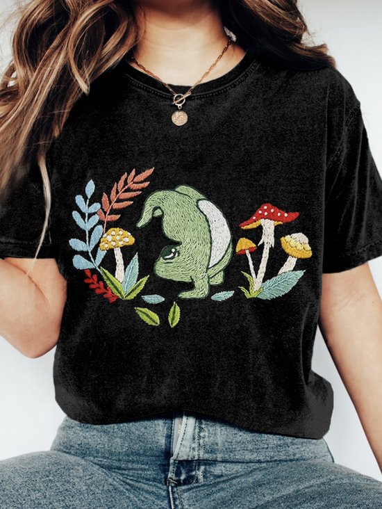 Retro Tier Rundhals Kurzarm T-Shirt