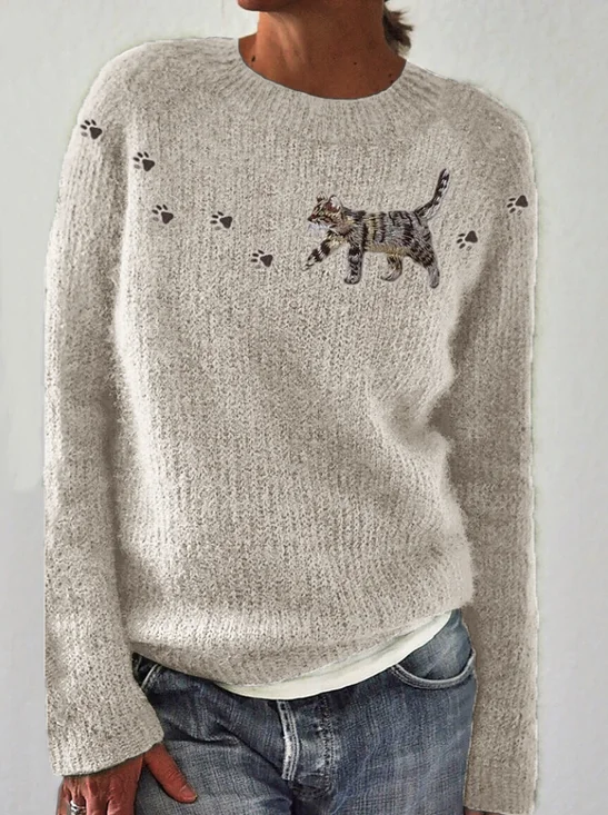 Damen Wolle/Stricken Tier Langarm Bequem Lässig Pullover