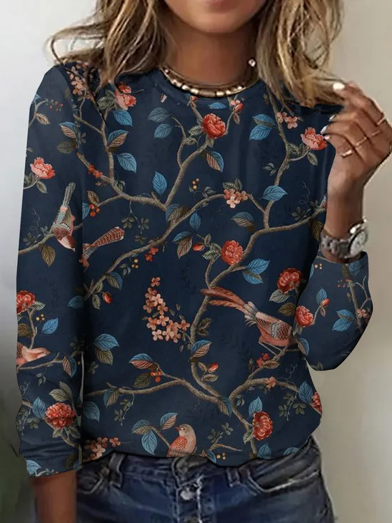 Retro Kariert Rundhals Langarm T-Shirt