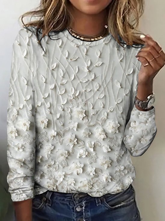 Retro Kariert Rundhals Langarm T-Shirt