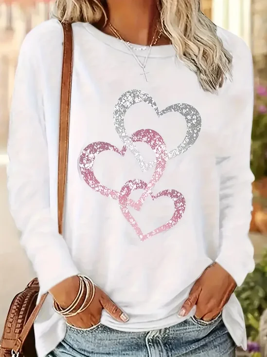 Lässig Geometrisch Rundhals Langarm T-Shirt