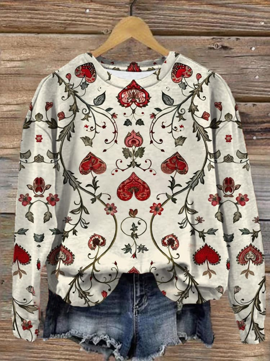 Lässig Rundhals Herz/Herz Sweatshirt Print