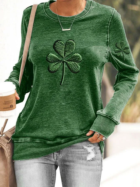 Lässig Rundhals Blätter Sweatshirt Print