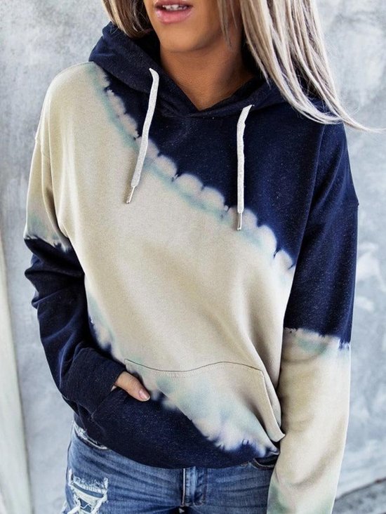 Lässig Kapuze Farbblock Sweatshirt Reißverschluss