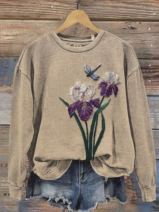Lässig Rundhals Geblümt Sweatshirt Print