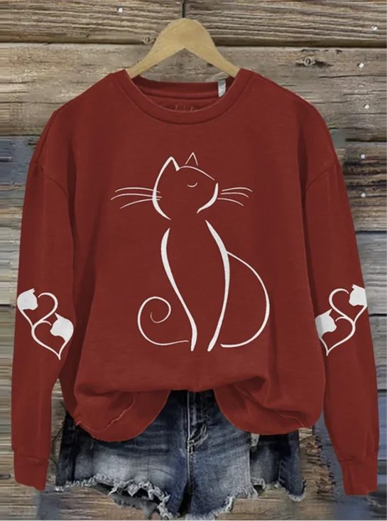 Lässig Rundhals Tier Sweatshirt