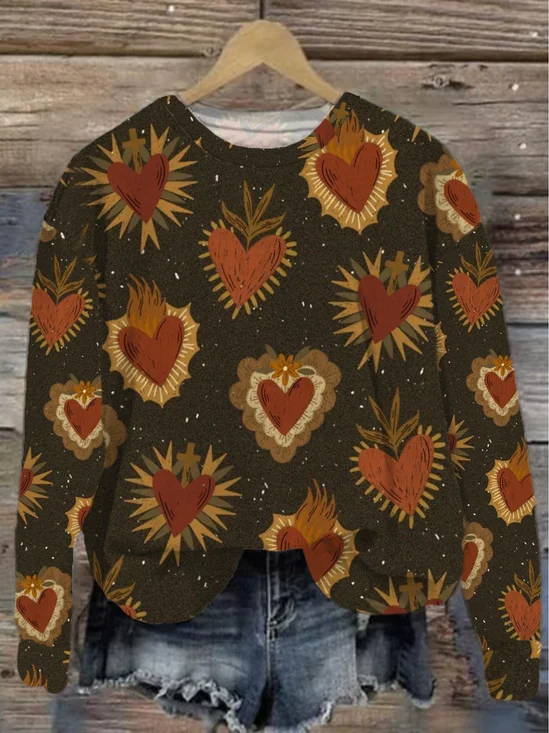 Lässig Rundhals Herz/Herz Sweatshirt Print