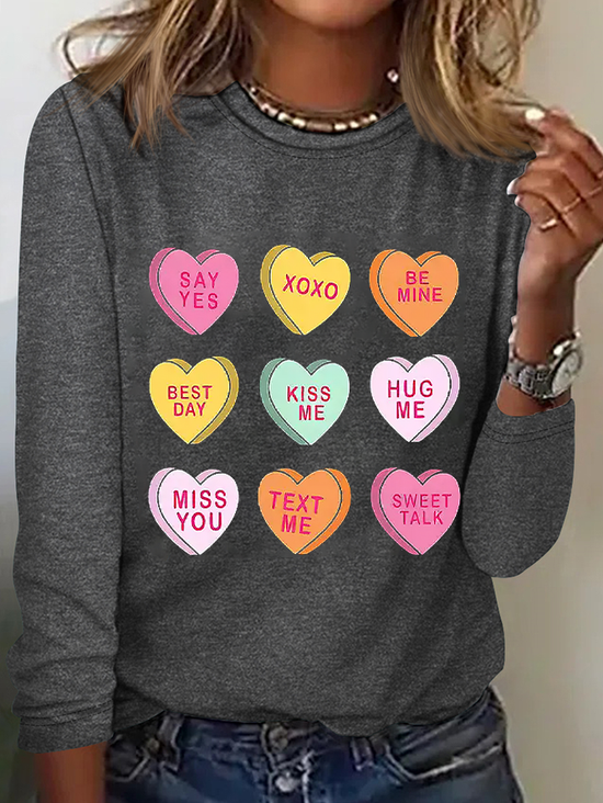 Lässig Textbriefe Rundhals Langarm T-Shirt
