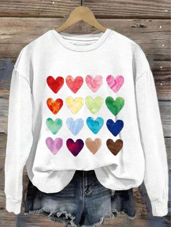 Lässig Rundhals Herz/Herz Sweatshirt Print