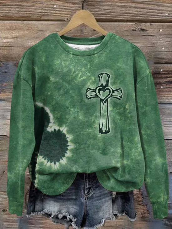 Lässig Rundhals Batik Sweatshirt Print