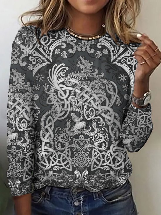 Retro Kariert Rundhals Langarm T-Shirt