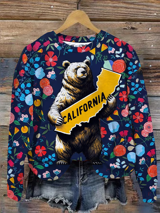 Lässig Rundhals Geblümt Sweatshirt Print
