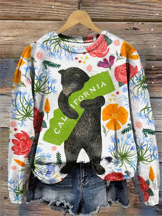 Lässig Rundhals Geblümt Sweatshirt Print