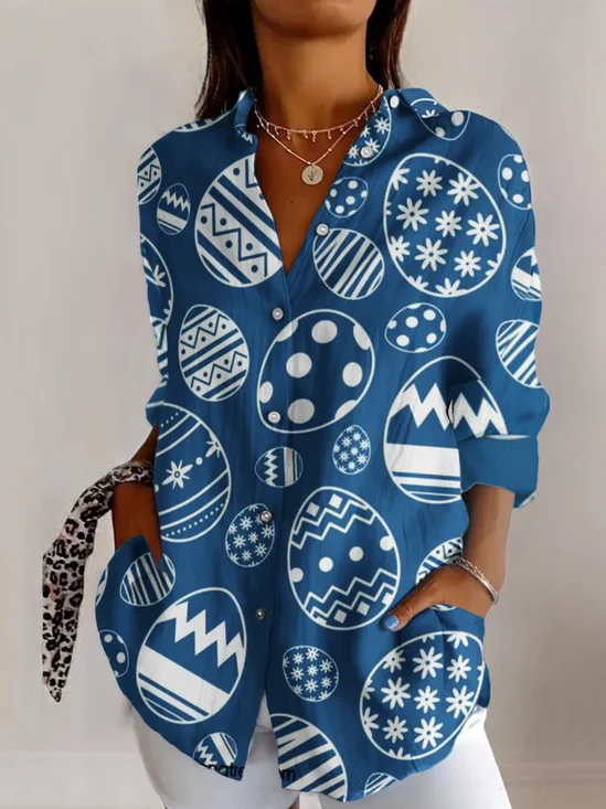 Hemdkragen Langarm Geometrisch Regelmäßig Mikroelastizität Regelmäßige Passform Bluse für Damen
