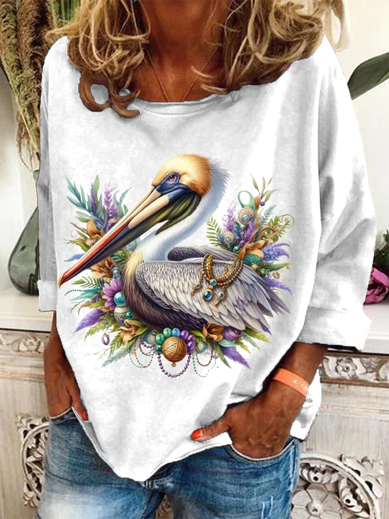 Lässig Rundhals Tier Sweatshirt Print
