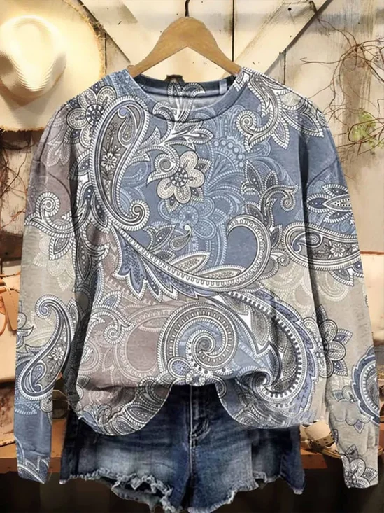Lässig Rundhals Geblümt Sweatshirt Print