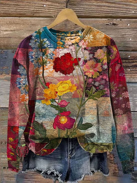 Lässig Rundhals Geblümt Sweatshirt Print