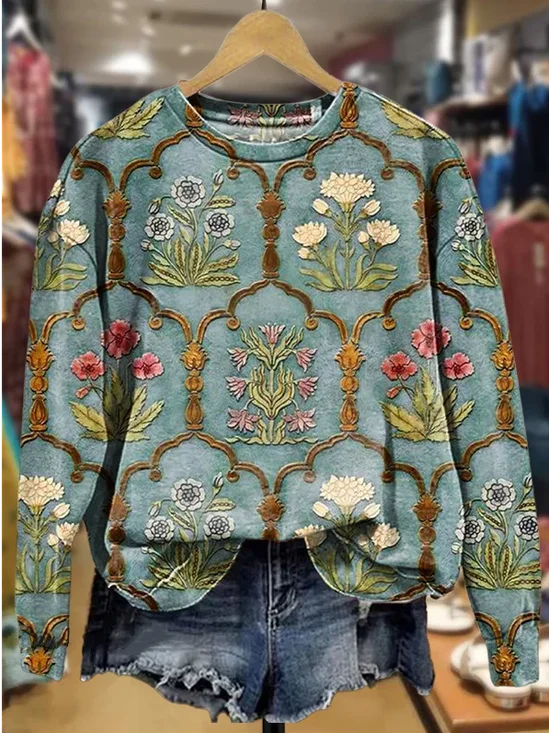 Lässig Rundhals Geblümt Sweatshirt Print