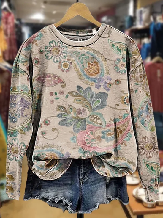Lässig Rundhals Geblümt Sweatshirt Print