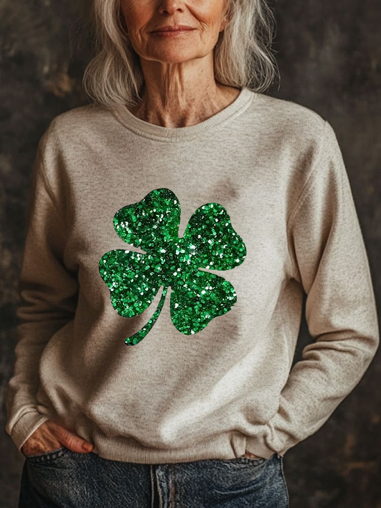 Lässig Rundhals Kleeblatt Sweatshirt Print