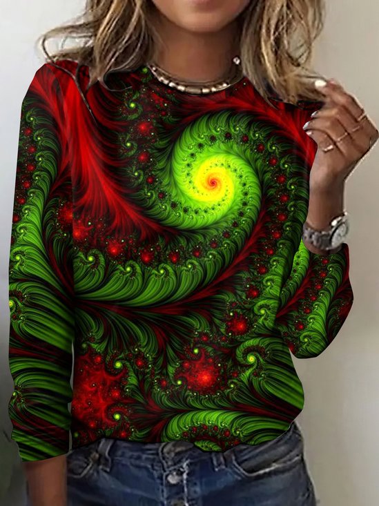Lässig Geometrisch Rundhals Langarm T-Shirt