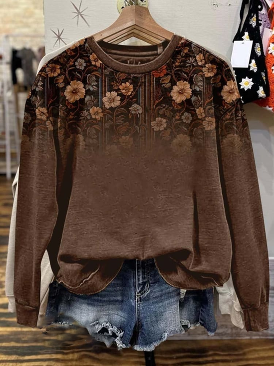 Lässig Rundhals Geblümt Sweatshirt Print