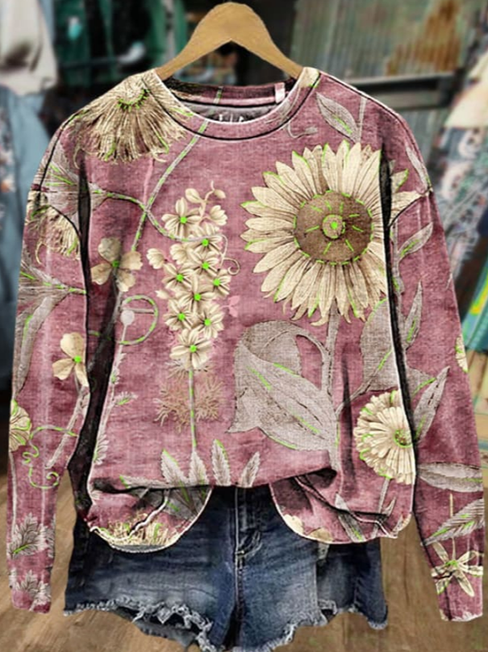 Lässig Rundhals Geblümt Sweatshirt Print