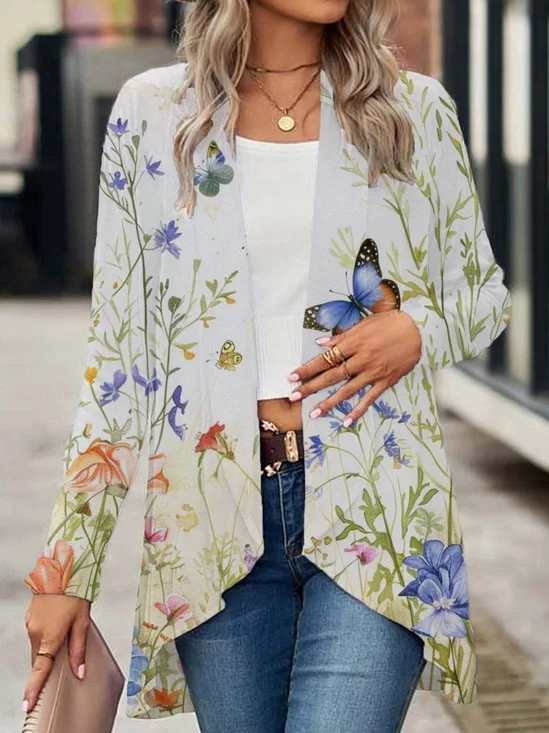 Damen Geblümt Print Regelmäßig Weit Poncho
