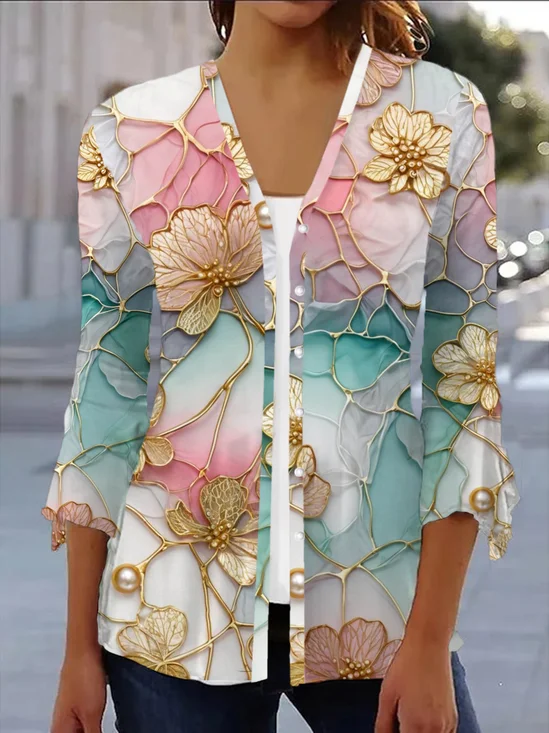 Damen Geblümt Print Regelmäßig Weit Poncho