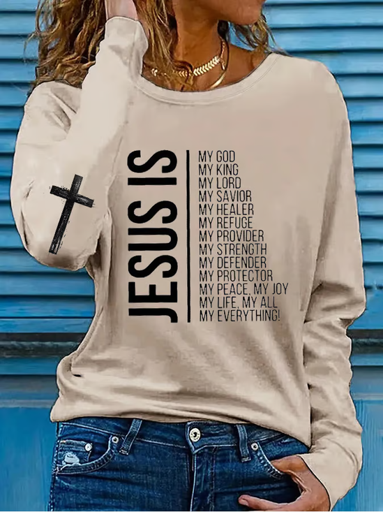 Lässig Textbriefe Rundhals Langarm T-Shirt