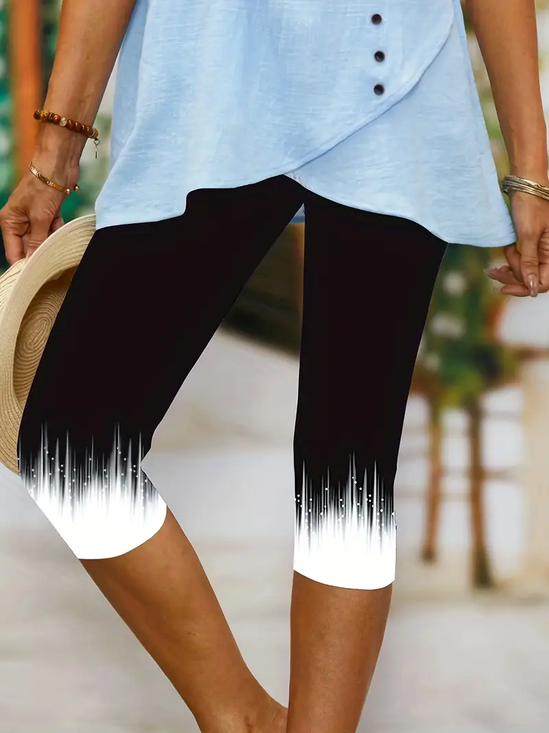Lässig Farbverlauf Caprihosen Elastische Taille Print Hose