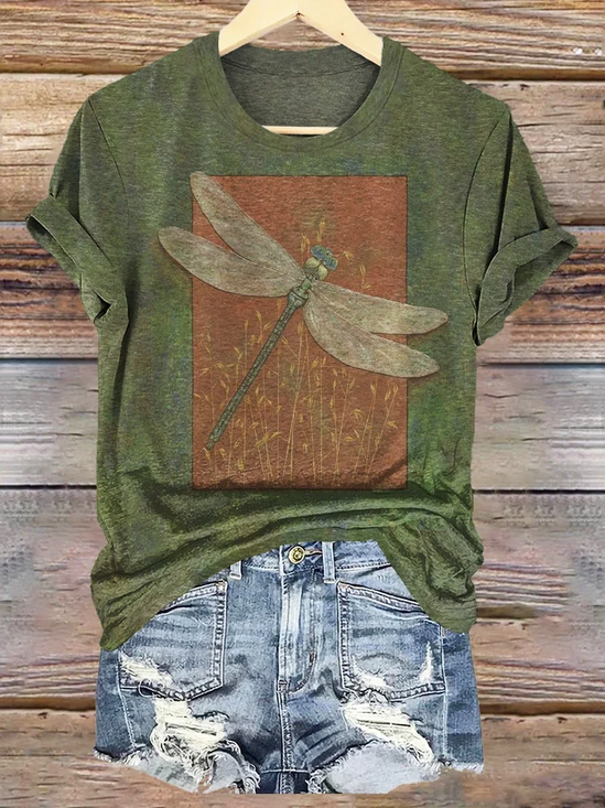 Lässig Libelle Rundhals Kurzarm T-Shirt