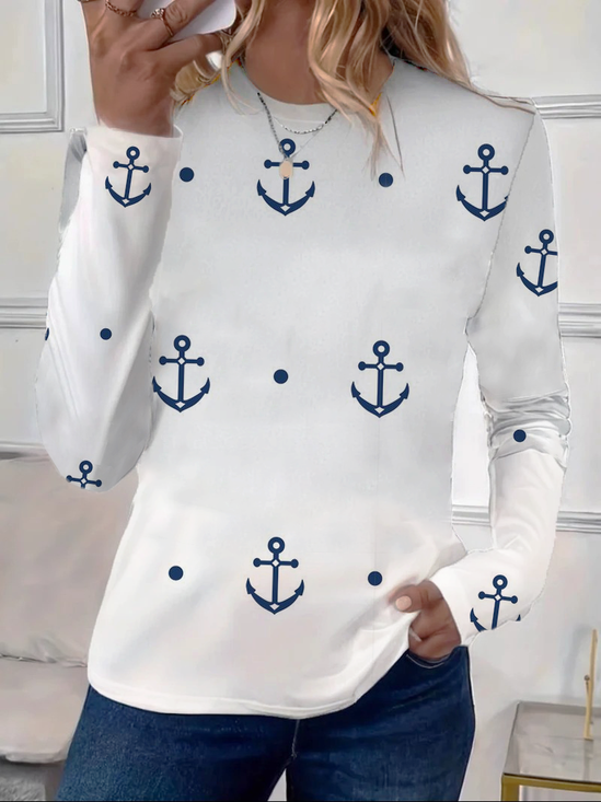 Lässig Anker Rundhals Langarm T-Shirt