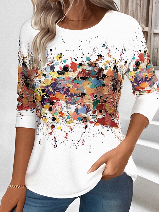 Retro 3d Drucken Rundhals Langarm T-Shirt