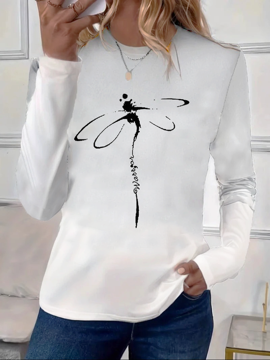 Lässig Libelle Rundhals Langarm T-Shirt