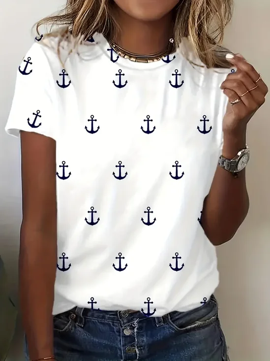 Lässig Anker Rundhals Kurzarm T-Shirt