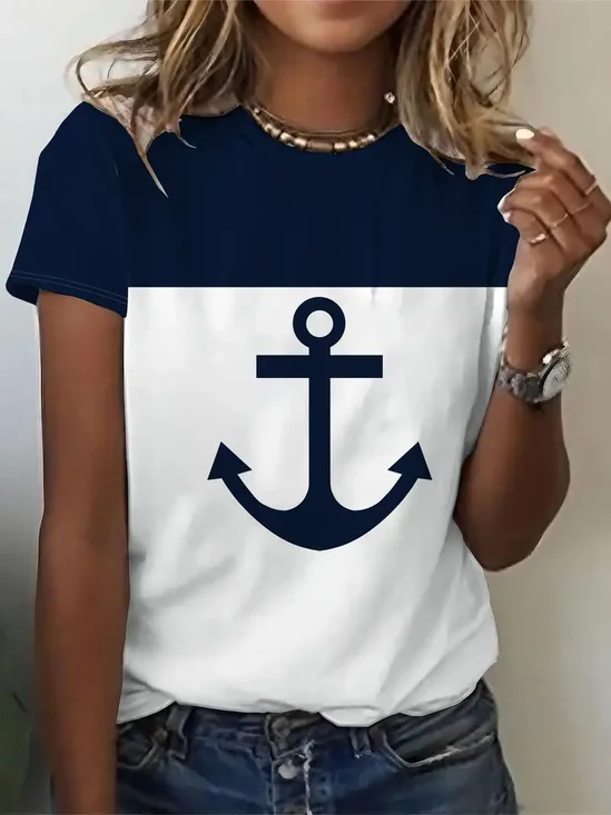 Lässig Anker Rundhals Kurzarm T-Shirt