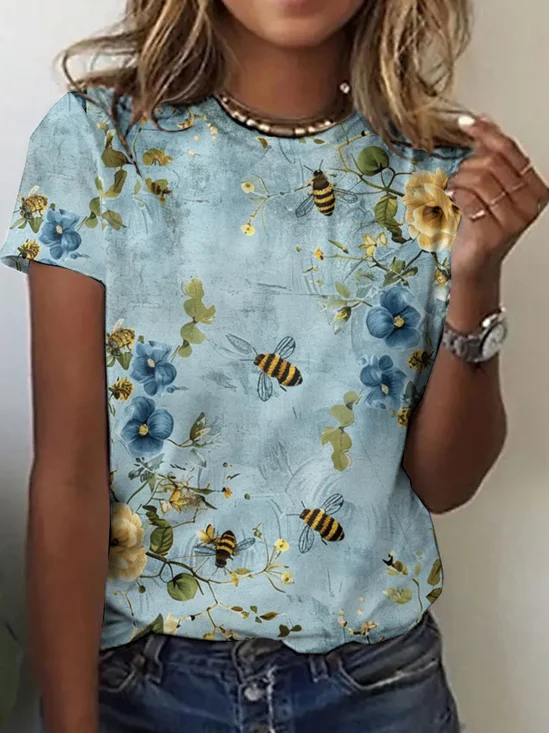 Lässig Geblümt Rundhals Ärmellos T-Shirt