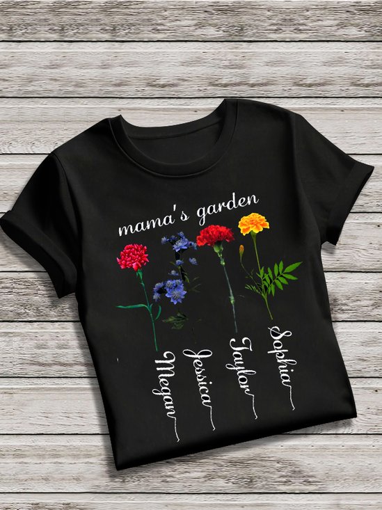 Lässig Geblümt Rundhals Kurzarm T-Shirt