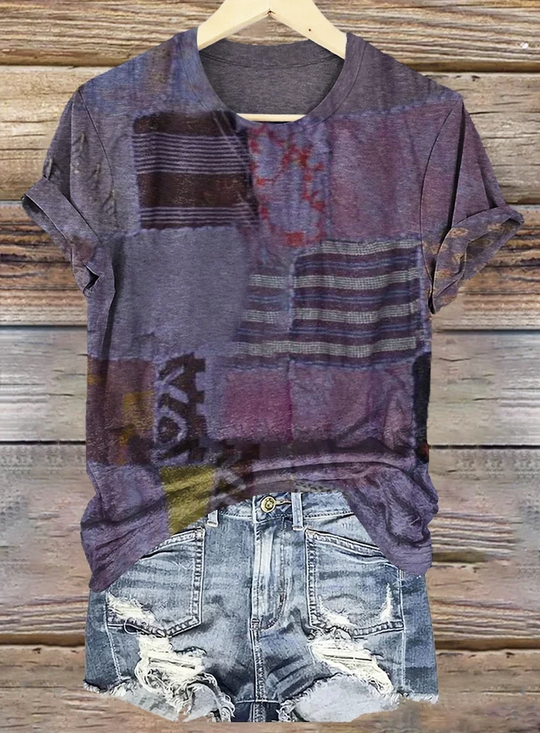 Retro Geometrisch Rundhals Kurzarm T-Shirt