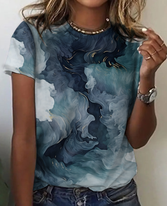 Lässig Geometrisch Rundhals Kurzarm T-Shirt