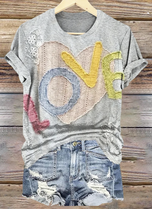 Retro Geometrisch Rundhals Kurzarm T-Shirt