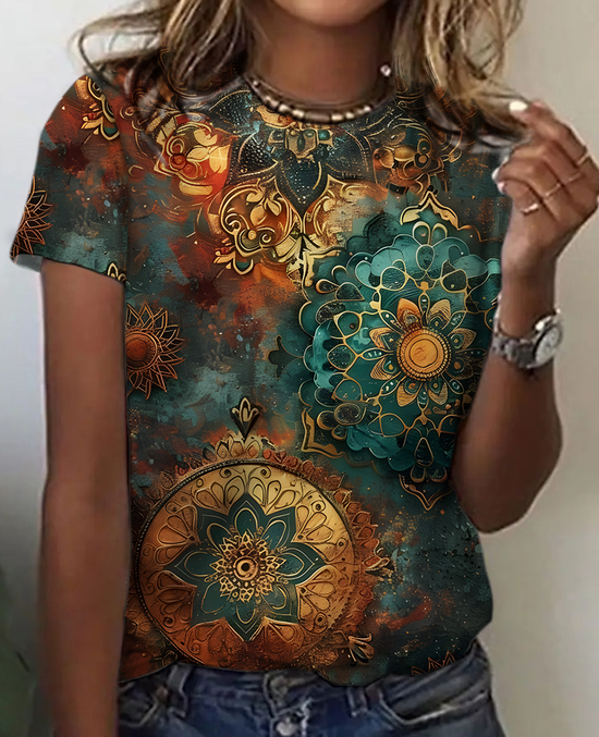 Lässig Abstrakt Rundhals Kurzarm T-Shirt