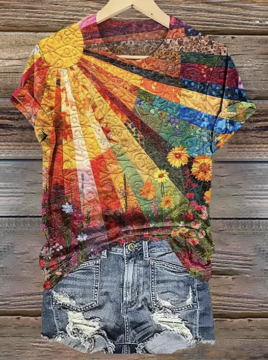 Retro Geometrisch Rundhals Kurzarm T-Shirt