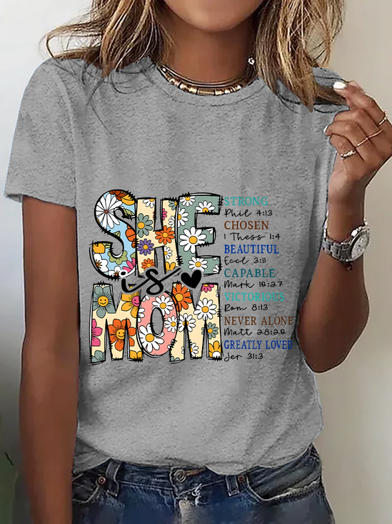 Lässig Textbriefe Rundhals Kurzarm T-Shirt