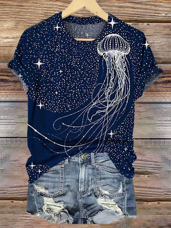 Lässig Sternenklarer Himmel Rundhals Kurzarm T-Shirt