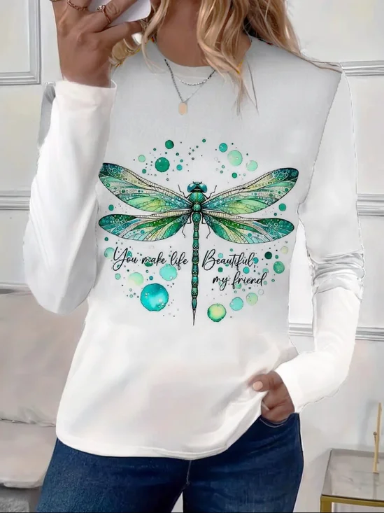 Lässig Textbriefe Rundhals Langarm T-Shirt