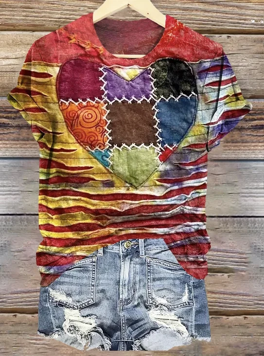 Lässig Gestreift V-Ausschnitt Kurzarm T-Shirt