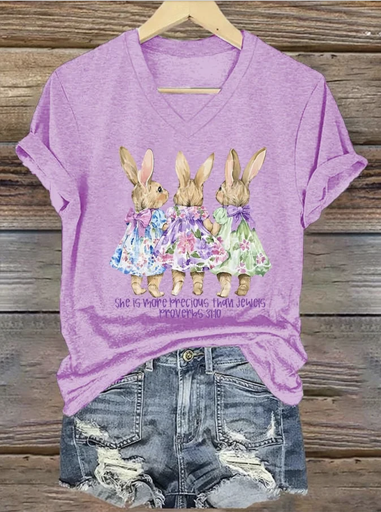 Lässig Tier V-Ausschnitt Kurzarm T-Shirt